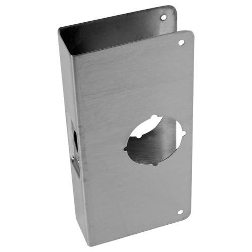 Don Jo 4-S-CW Wrap Around Plate 22 Gauge Stainless Steel 4-1/4 by 9 2-1/8 Hole for Cylindrical Lock for 1-3/4 Door with 2-3/4 Backset Satin Stainless Steel Finish