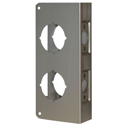 Don Jo 946-S-CW Wrap Around Plate for Double Locks with 6 Center 22 Gauge Stainless Steel 4-1/2 by 12 2-1/8 Holes for Deadbolt and for Cylindrical Lock for 1-3/4 Door with 2-3/4 Backset Satin Stainless Steel Finish