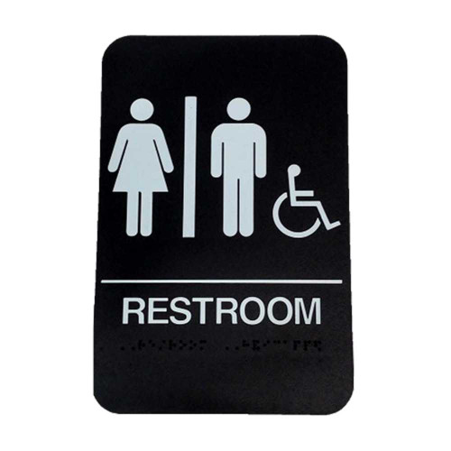 Don Jo HS-9060-32 ADA Sign Women/Men/Handicap/Restroom Rectangle 6 Wide by 9 High Raised Lettering White on Brown HS-9060-32