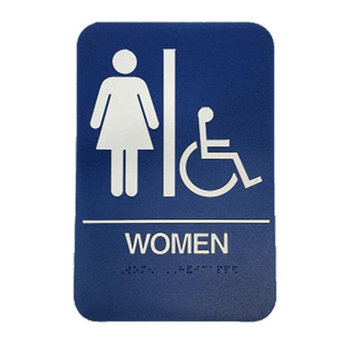 Don Jo HS-9070-05 ADA Sign Women/Handicap Rectangle 6 Wide by 9 High Raised Lettering White on Blue