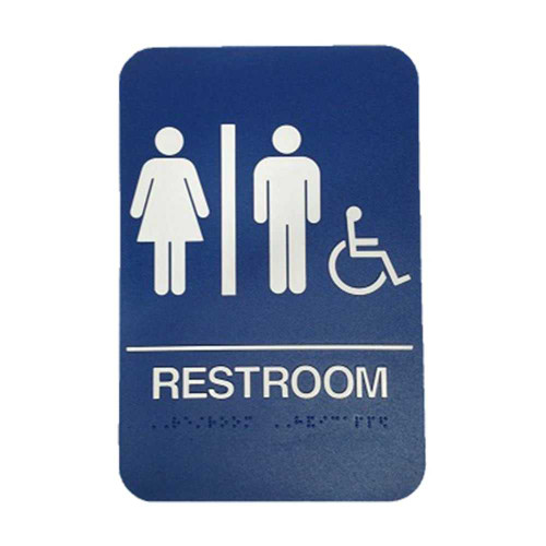 Don Jo HS-9070-32 ADA Sign Women/Men/Handicap/Restroom Rectangle 6 Wide by 9 High Raised Lettering White on Blue HS-9070-32