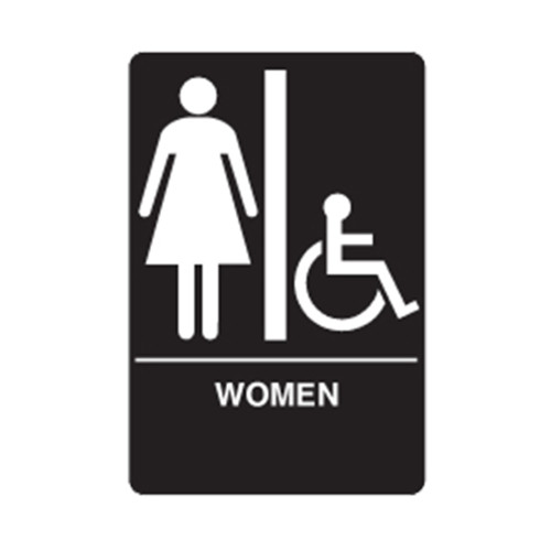 Don Jo HS-9090-05 ADA Sign Women/Handicap Rectangle 6 Wide by 9 High Raised Lettering White on Black HS-9090-05
