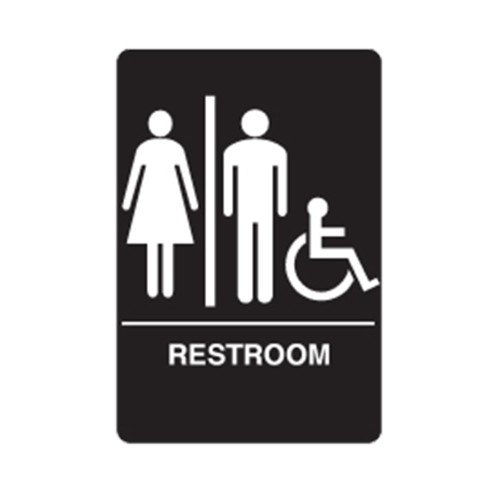 Don Jo HS-9090-32 ADA Sign Women/Men/Handicap/Restroom Rectangle 6 Wide by 9 High Raised Lettering White on Black