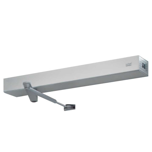 Dorma ED900 J8 SW 689 Grade 1 Low Energy Surface Mounted Electromechanical Door Operator Regular with Mechanical Stop Push Side Mounted Top Jamb Up to 48 Door Standard Width Cover 110 Deg Powered 180 Deg Manual Swing Aluminum Painted Finish ED900 J8 SW 689