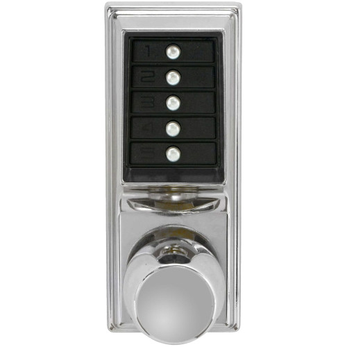 DormaKaba 1011-026-41 Grade 1 Pushbutton Cylindrical Knob Lock Combination Entry Function Only 2-3/4 Backset 1/2 Throw Latch Bright Chrome Finish Field Reversible