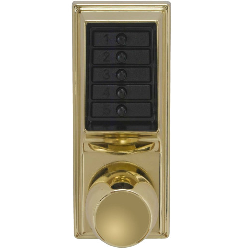 DormaKaba 1012-03-41 Grade 1 Pushbutton Cylindrical Knob Lock Combination Entry Function Only 2-3/8 Backset 1/2 Throw Latch Bright Brass Finish Field Reversible