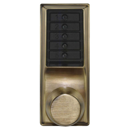 DormaKaba 1015-05-41 Grade 1 Pushbutton Cylindrical Knob Lock Combination Entry Function Only 2-3/4 Backset 3/4 Throw Latch Antique Brass Finish Field Reversible