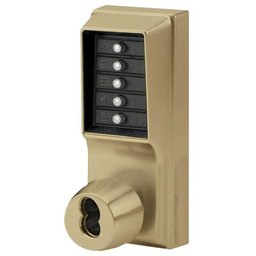 DormaKaba 1041M-05-41 Grade 1 Pushbutton Cylindrical Knob Lock Combination Entry/Passage Functions with Key Override 2-3/4 Backset 1/2 Throw Latch Medeco/Yale/ASSA/Abloy LFIC Prep Less Core Antique Brass Finish Field Reversible 1041M-05-41