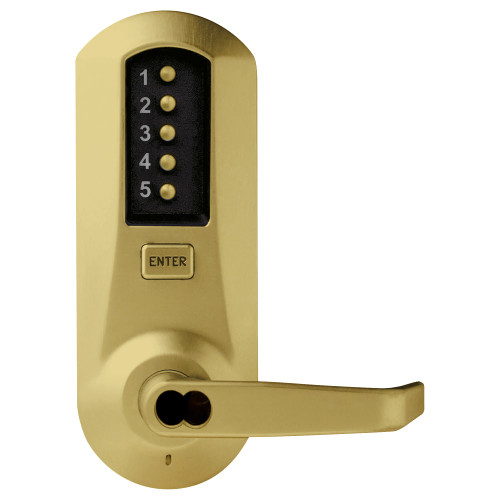 DormaKaba 5031SWL-04-41 Cylindrical Combination Lever Lock Interior Combination Change DOD 2-3/4 Backset 1/2 Throw Latch Schlage FSIC Prep Less Core Satin Brass
