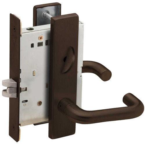 Schlage L9040 03L 613 Grade 1 Mortise Bed Bathroom Privacy Lock Non-Keyed 03 Lever L Escutcheon Dark Oxidized Satin Bronze Oil Rubbed Finish Field Reversible L9040 03L 613