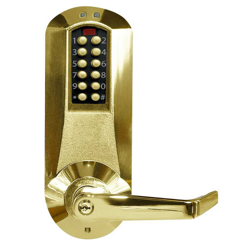 DormaKaba E5031XKWL-605-41 E-Plex 5000 Cylindrical Lock Winston Lever 100 Access Codes 3000 Audit Events KIL Kaba 90 Keyway 2-3/4 Backset 1/2 Throw Bright Brass E5031XKWL-605-41