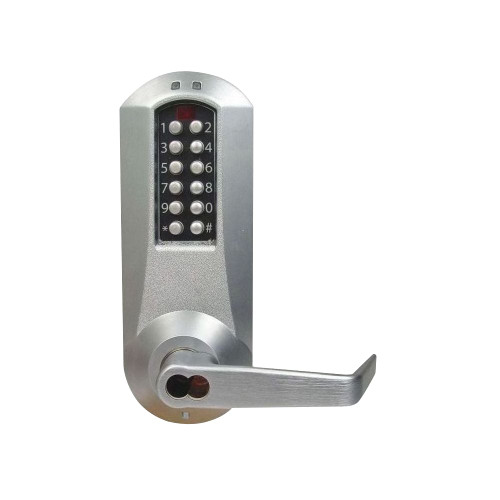 DormaKaba E5035BWL-626-41 E-Plex 5000 Cylindrical Lock Winston Lever 100 Access Codes 3000 Audit Events 6/7-Pin SFIC Prep Less Core 2-3/4 Backset 3/4 Throw Satin Chrome