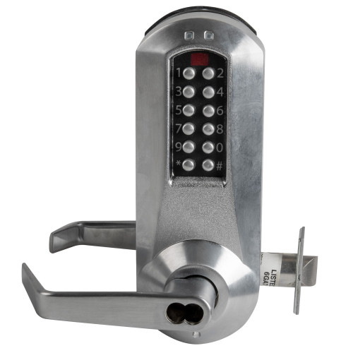 DormaKaba E5051SWL-626-41 E-Plex 5000 Cylindrical Lock with Privacy Winston Lever 100 Access Codes 3000 Audit Events Schlage FSIC Prep Less Core 2-3/4 Backset 1/2 Throw Satin Chrome