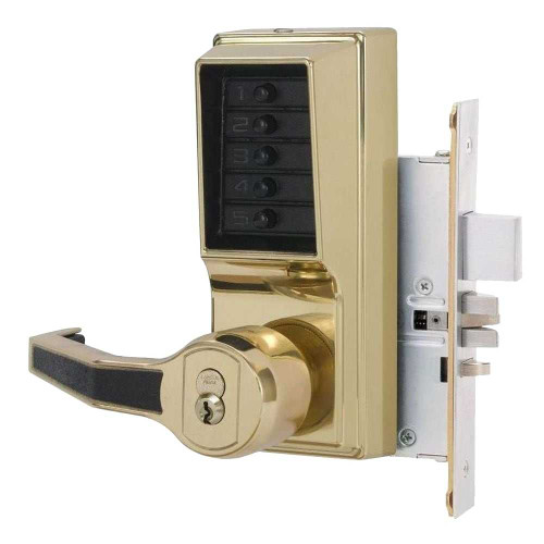 DormaKaba L8148B-03-41 Mortise Combination Lever Lock Key Override Passage Lockout with Deadbolt 6/7-Pin SFIC Prep Less Core Bright Brass L8148B-03-41