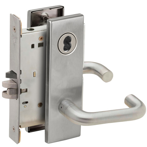 Schlage L9070J 03N 626 Grade 1 Classroom Mortise Lock Schlage FSIC Less Core 03 Lever N Escutcheon Satin Chrome Finish Field Reversible