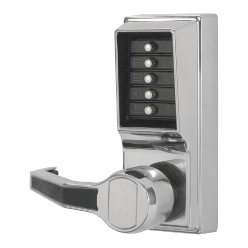 DormaKaba LL1012-026-41 Pushbutton Cylindrical Lever Lock Combination Entry Function Only 2-3/8 Backset 1/2 Throw Latch Bright Chrome Finish Left Hand/Left Hand Reverse