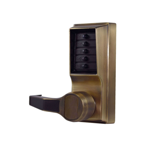 DormaKaba LL1015-05-41 Pushbutton Cylindrical Lever Lock Combination Entry Function Only 2-3/4 Backset 3/4 Throw Latch Antique Brass Finish Left Hand/Left Hand Reverse