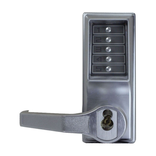 DormaKaba LL1025M-26D-41 Pushbutton Cylindrical Lever Lock Combination Entry Function with Key Override 2-3/4 Backset 3/4 Throw Latch Medeco/Yale/ASSA/Abloy LFIC Prep Less Core Satin Chrome Finish Left Hand/Left Hand Reverse