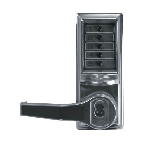 DormaKaba LL1041S-026-41 Pushbutton Cylindrical Lever Lock Combination Entry/Passage Functions with Key Override 2-3/4 Backset 1/2 Throw Latch Schlage FSIC Prep Less Core Bright Chrome Finish Left Hand/Left Hand Reverse