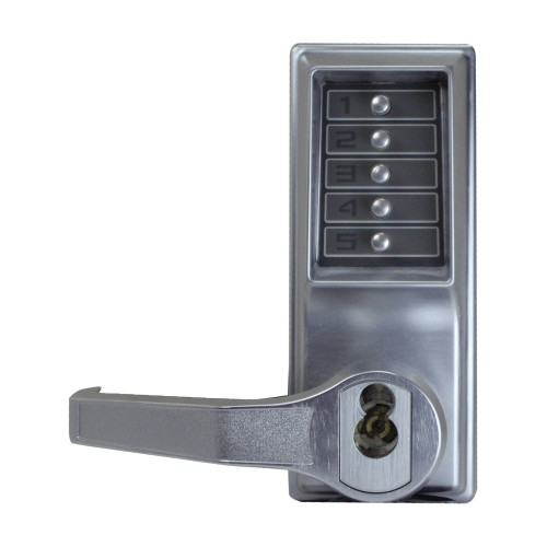 DormaKaba LL1042B-26D-41 Pushbutton Cylindrical Lever Lock Combination Entry/Passage Functions with Key Override 2-3/8 Backset 1/2 Throw Latch 6/7-Pin SFIC Prep Less Core Satin Chrome Finish Left Hand/Left Hand Reverse