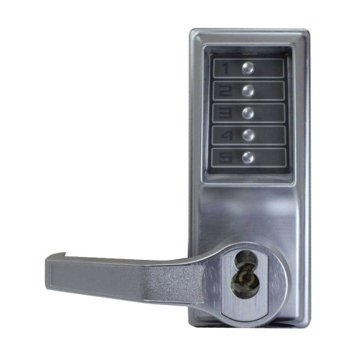 DormaKaba LL1076M-26D-41 Pushbutton Cylindrical Lever Lock Combination Entry/Privacy Lockout Function with Key Override 2-3/4 Backset 3/4 Throw Latch Medeco/Yale/ASSA/Abloy LFIC Prep Less Core Satin Chrome Finish Left Hand/Left Hand Reverse LL1076M-26D-41