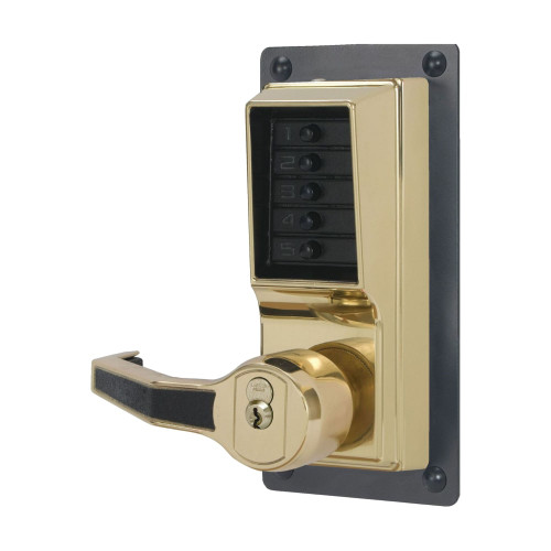 DormaKaba LLP1020B-03-41 Exit Trim Lever Lock Combination and Key Override Left Hand Reverse 6/7-Pin SFIC Prep Less Core Bright Brass