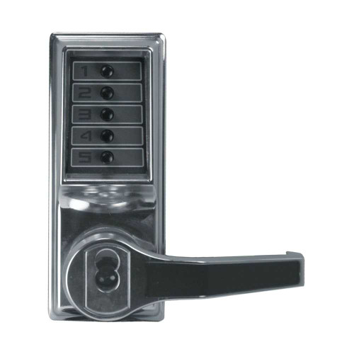DormaKaba LR1021M-026-41 Pushbutton Cylindrical Lever Lock Combination Entry Function with Key Override 2-3/4 Backset 1/2 Throw Latch Medeco/Yale/ASSA/Abloy LFIC Prep Less Core Bright Chrome Finish Right Hand/Right Hand Reverse LR1021M-026-41