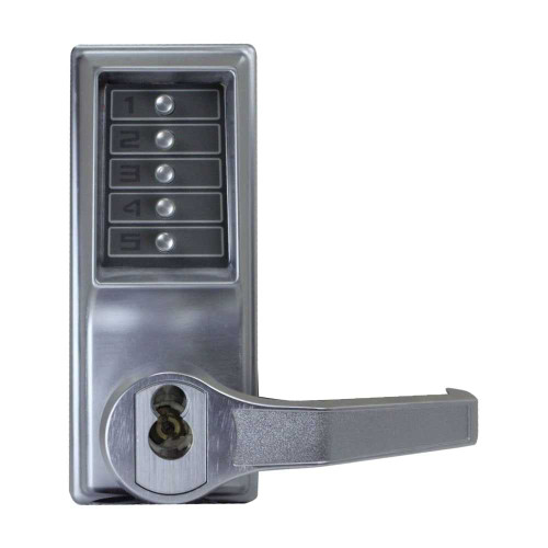 DormaKaba LR1025S-26D-41 Pushbutton Cylindrical Lever Lock Combination Entry Function with Key Override 2-3/4 Backset 3/4 Throw Latch Schlage FSIC Prep Less Core Satin Chrome Finish Right Hand/Right Hand Reverse LR1025S-26D-41