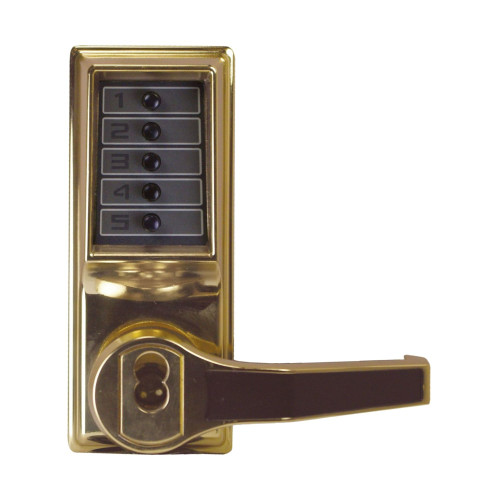 DormaKaba LR1041S-03-41 Pushbutton Cylindrical Lever Lock Combination Entry/Passage Functions with Key Override 2-3/4 Backset 1/2 Throw Latch Schlage FSIC Prep Less Core Bright Brass Finish Right Hand/Right Hand Reverse