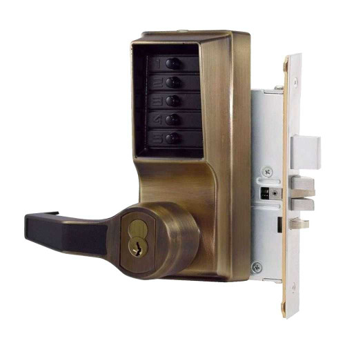 DormaKaba LR8148B-05-41 Mortise Combination Lever Lock Key Override Passage Lockout with Deadbolt 6/7-Pin SFIC Prep Less Core Antique Brass LR8148B-05-41