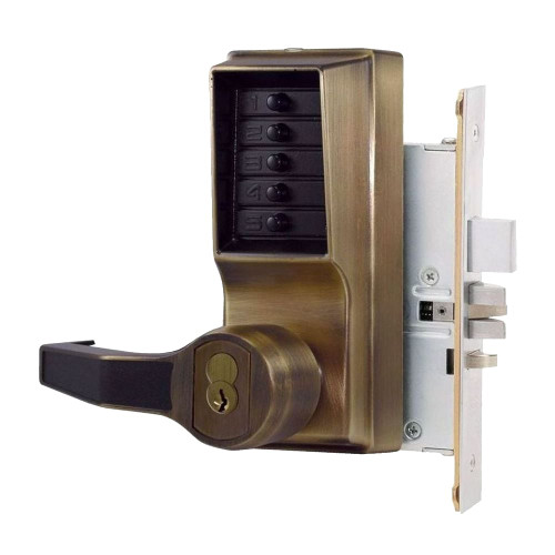 DormaKaba LR8148S-05-41 Mortise Combination Lever Lock Key Override Passage Lockout with Deadbolt Schlage FSIC Prep Less Core Antique Brass