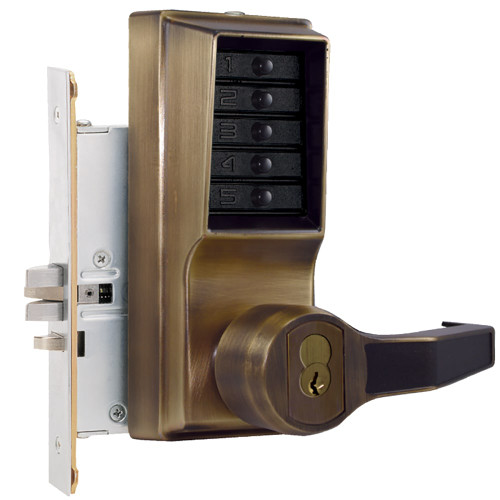 DormaKaba R8148S-05-41 Mortise Combination Lever Lock Key Override Passage Lockout with Deadbolt Schlage FSIC Prep Less Core Antique Brass