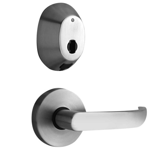 DormaKaba Multihousing RI6100C-26D InSync Battery Operated Interconnected Cylindrical Latch and Deadbolt Lock Unit Electronic RFID Keys Continental Lever Right Hand Satin Chrome RI6100C-26D