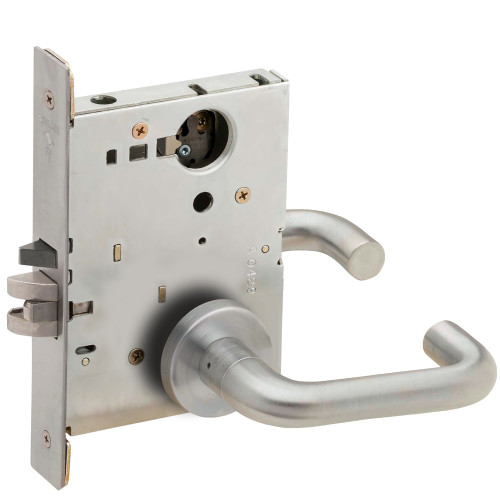 Schlage L9080L 03A 626 Grade 1 Storeroom Mortise Lock Less Cylinder 03 Lever A Rose Satin Chrome Finish Field Reversible