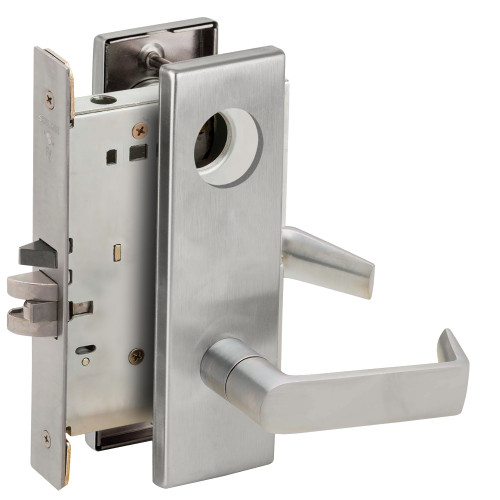 Schlage L9050L 06N 626 Grade 1 Entrance Office Mortise Lock Less Cylinder 06 Lever N Escutcheon Satin Chrome Finish Field Reversible