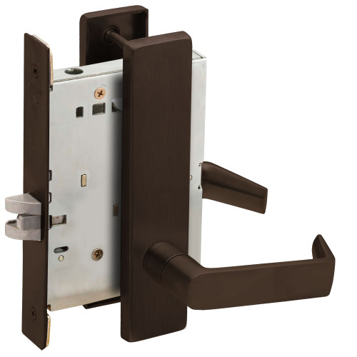 Schlage L9010 06L 613 Grade 1 Mortise Passage Latch Lock Non-Keyed 06 Lever L Escutcheon Dark Oxidized Satin Bronze Oil Rubbed Finish Field Reversible
