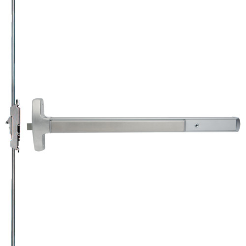 Falcon 24-C-C 3 26D RHR Grade 1 Concealed Vertical Rod Exit Bar Narrow Stile Pushpad 36 Device 84 Door Height Night Latch Function No Pull Cylinder Only Escutcheon Trim Hex Key Dogging Satin Chrome Finish Right Hand Reverse 24-C-C 3 26D RHR