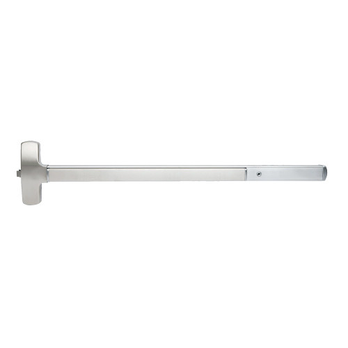Falcon 25-R-EO 4 28 Grade 1 Rim Exit Bar Wide Stile Pushpad 48 Device Exit Only Function Less Trim Hex Key Dogging Satin Aluminum Clear Anodized Finish Non-Handed 25-R-EO 4 28
