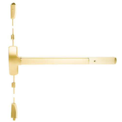 Falcon 25-V-EO 3 3 Grade 1 Surface Vertical Rod Exit Bar Wide Stile Pushpad 36 Device 84 Door Height Exit Only Function Less Trim Hex Key Dogging Bright Brass Finish Non-Handed 25-V-EO 3 3