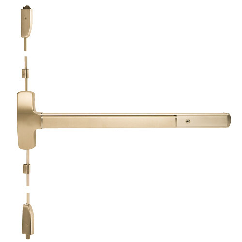 Falcon 25-V-EO 3 4 Grade 1 Surface Vertical Rod Exit Bar Wide Stile Pushpad 36 Device 84 Door Height Exit Only Function Less Trim Hex Key Dogging Satin Brass Finish Non-Handed 25-V-EO 3 4