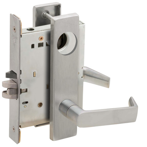 Schlage L9050L 06L 626 Grade 1 Entrance Office Mortise Lock Less Cylinder 06 Lever L Escutcheon Satin Chrome Finish Field Reversible