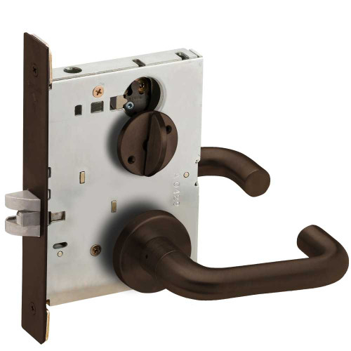 Schlage L9040 03A 613 Grade 1 Mortise Bed Bathroom Privacy Lock Non-Keyed 03 Lever A Rose Dark Oxidized Satin Bronze Oil Rubbed Finish Field Reversible L9040 03A 613