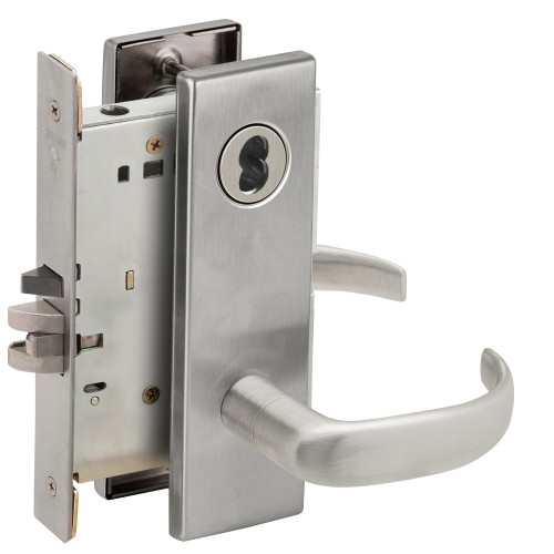 Schlage L9080J 17N 626 Grade 1 Storeroom Mortise Lock Schlage FSIC Less Core 17 Lever N Escutcheon Satin Chrome Finish Field Reversible