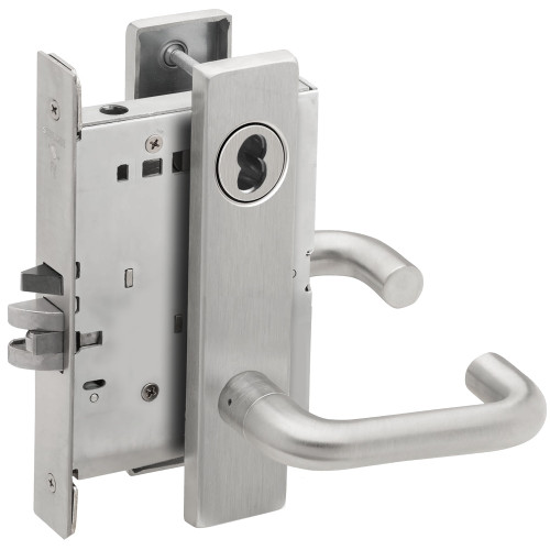 Schlage L9050J 03L 626 Grade 1 Entrance Office Mortise Lock Schlage FSIC Less Core 03 Lever L Escutcheon Satin Chrome Finish Field Reversible