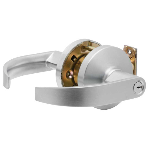 Falcon K501CP6D Q 626 Grade 1 Pushbutton Entrance Cylindrical Lock Quantum Lever Conventional Cylinder Satin Chrome Finish Non-handed K501CP6D Q 626