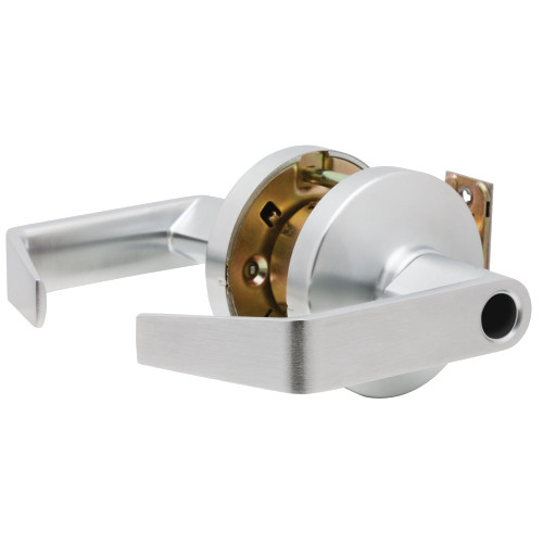 Falcon K501LD D 626 Grade 1 Pushbutton Entrance Cylindrical Lock Dane Lever Conventional Less Cylinder Satin Chrome Finish Non-handed