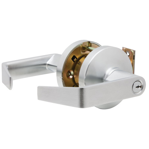 Falcon K511PD D 626 Grade 1 Push-Turnbutton Entrance Cylindrical Lock Dane Lever Conventional Cylinder Satin Chrome Finish Non-handed