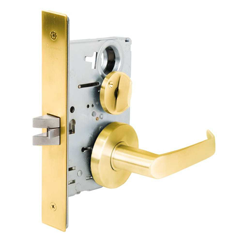 Falcon MA321 DG 605 Grade 1 Privacy With No Entry Lockout Mortise Lock Non-Keyed Dane Lever Gala Rose Bright Brass Finish Field Reversible MA321 DG 605