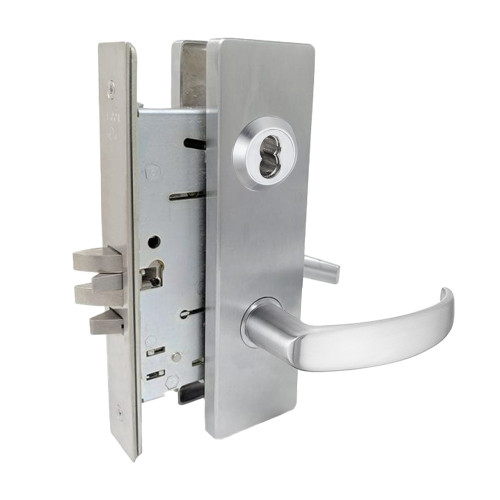 Falcon MA411B QN 626 Grade 1 Asylum Mortise Lock SFIC Prep Less Core Quantum Lever Napa Escutcheon Satin Chrome Finish