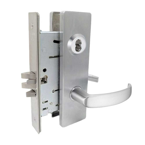 Falcon MA411B QN 626 Grade 1 Asylum Mortise Lock SFIC Prep Less Core Quantum Lever Napa Escutcheon Satin Chrome Finish MA411B QN 626